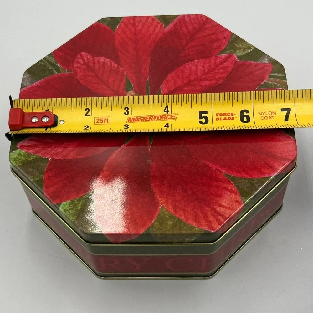 Winterhill Studios Christmas Tin Unisex OS Red NWOT Poinsettia Octagon